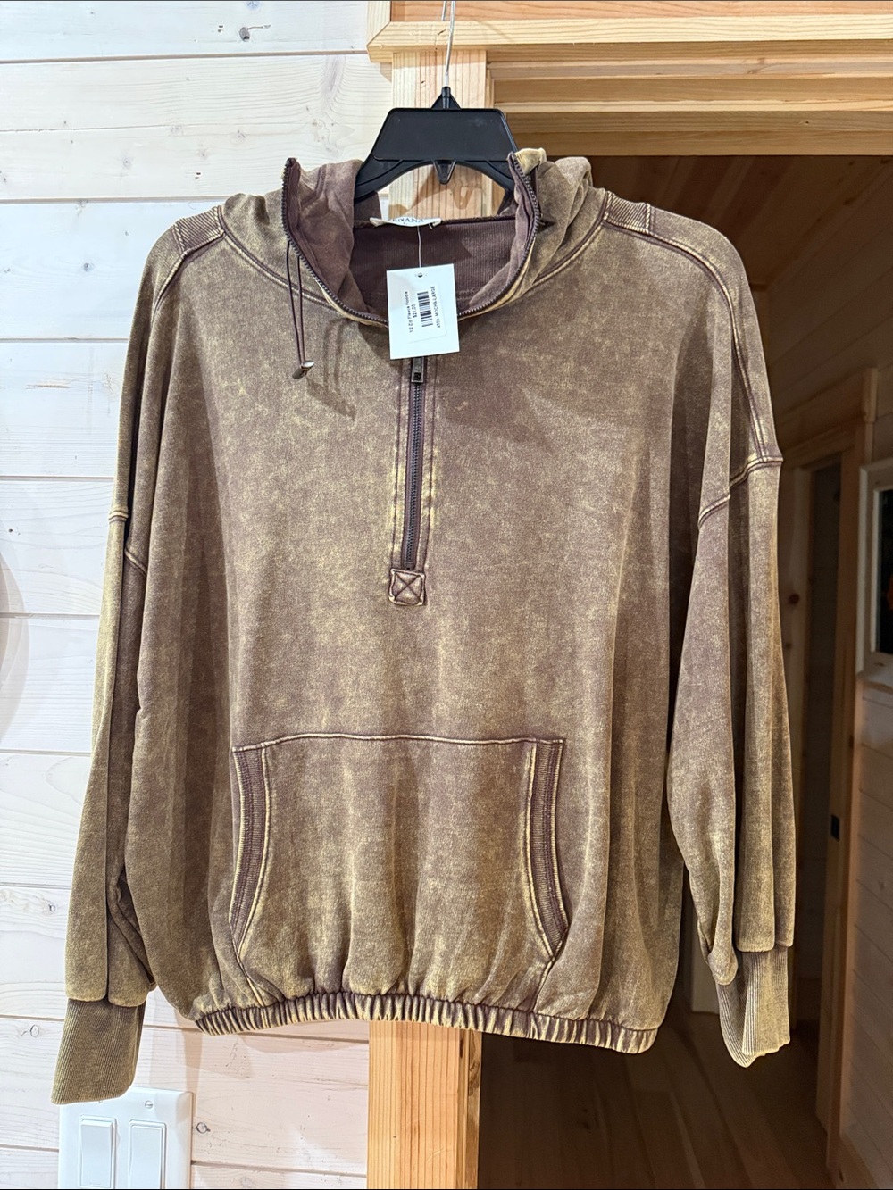 Zenana Outfitters Washed Brown Pullover Hoodie